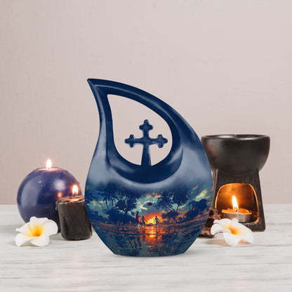 10 inch Basketball Themed Urn with Cross Drop Design