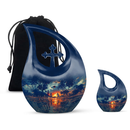 10 inch Basketball Themed Urn with Cross Drop Design