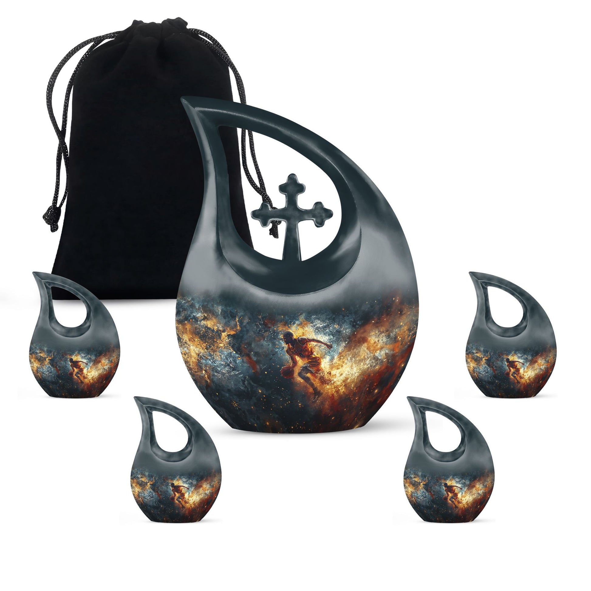 Basketball Theme Large Urn With 4 Keepsake Urn