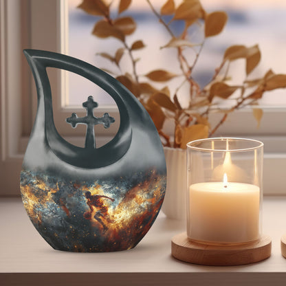 10-inch Basketball Themed Cross Drop Keepsake Urn