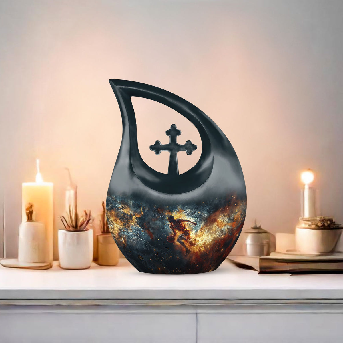 10-inch Basketball Themed Cross Drop Keepsake Urn