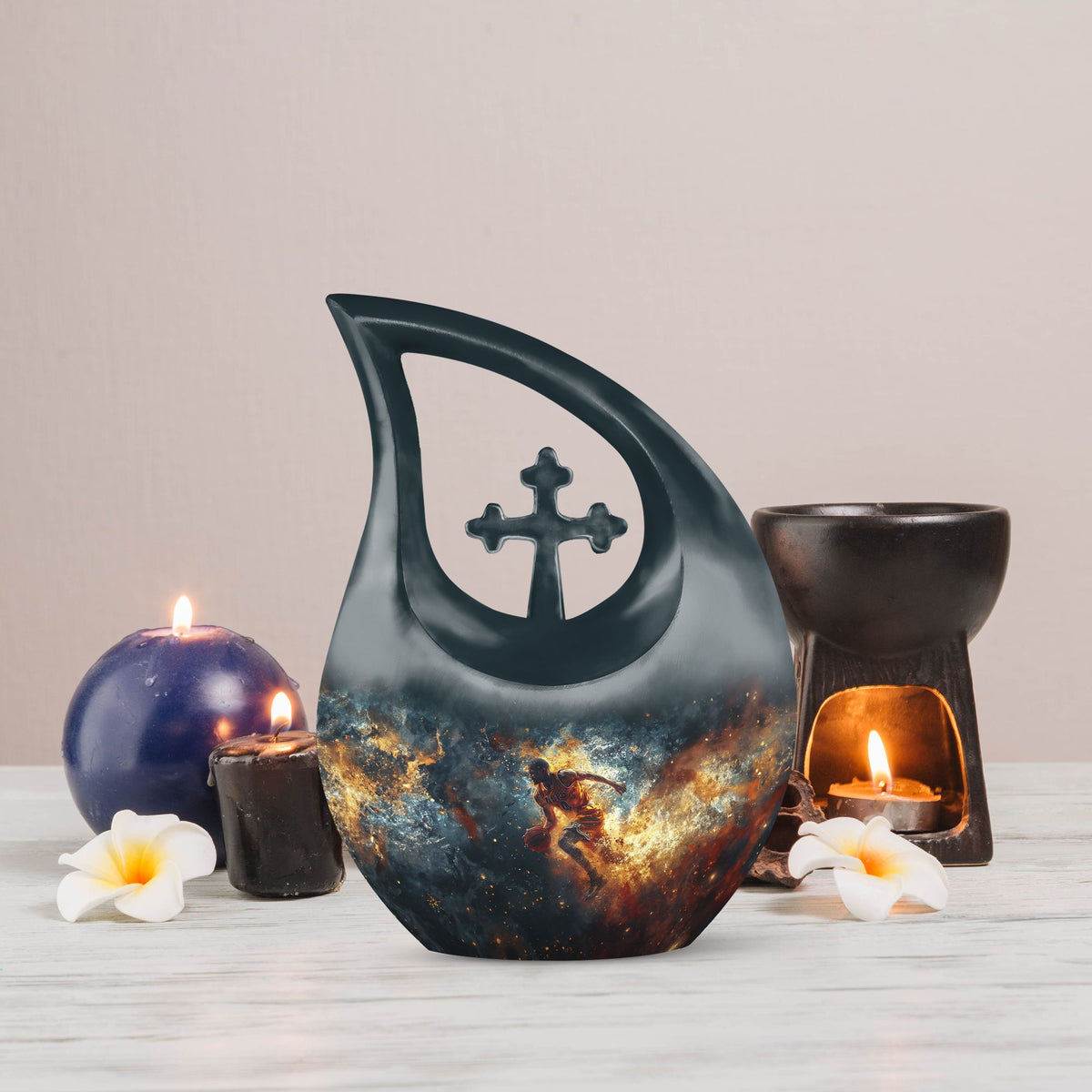 10-inch Basketball Themed Cross Drop Keepsake Urn