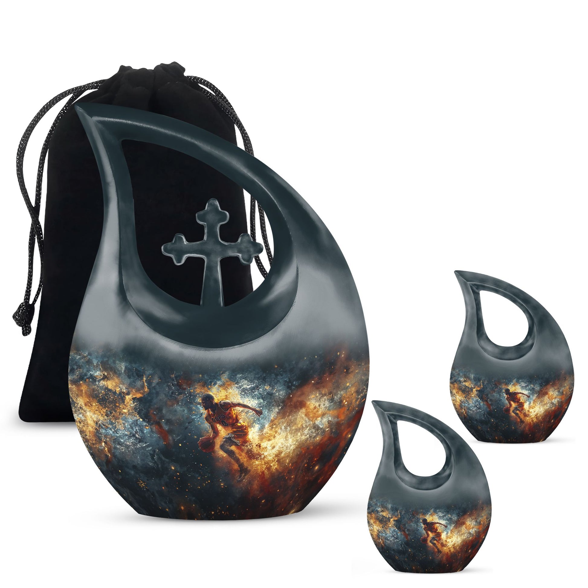 Basketball Theme Large Urn With 2 Keepsake Urn