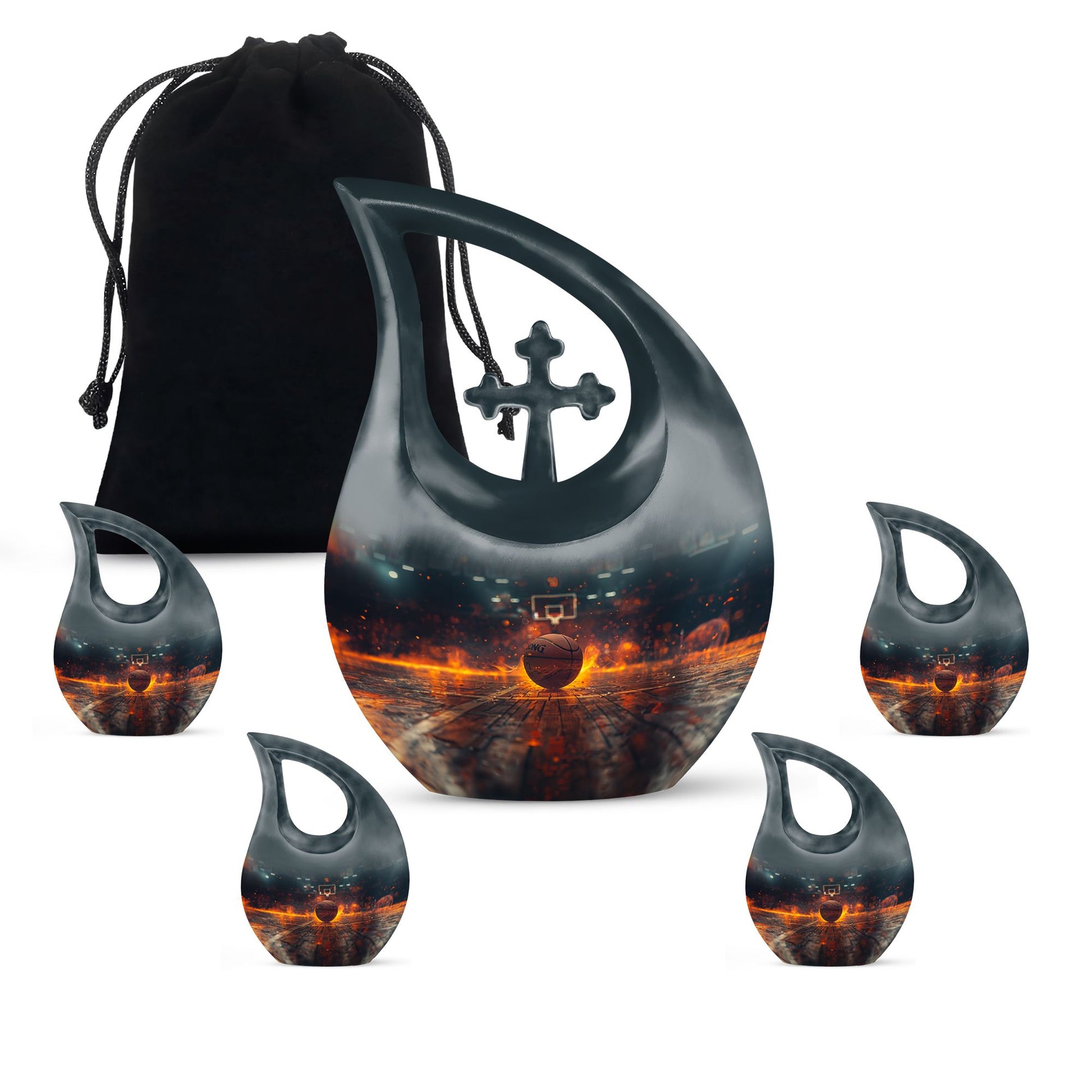 Basketball Theme Large Urn With 4 Keepsake Urn