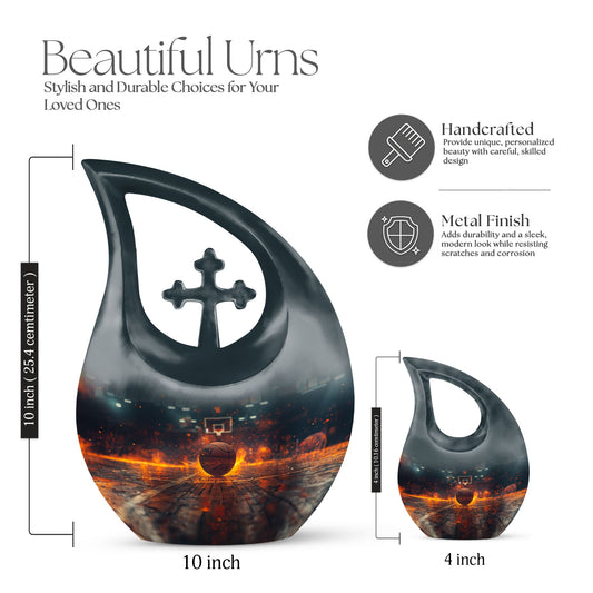 10-inch Basketball-themed Cross Drop Design Memorial Urn
