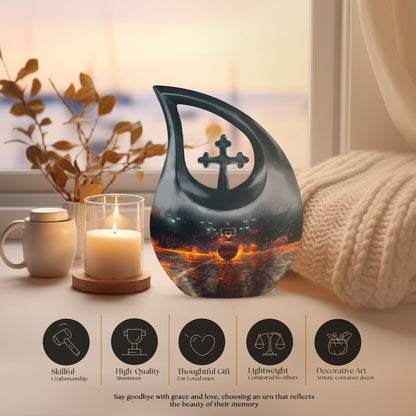 10-inch Basketball-themed Cross Drop Design Memorial Urn