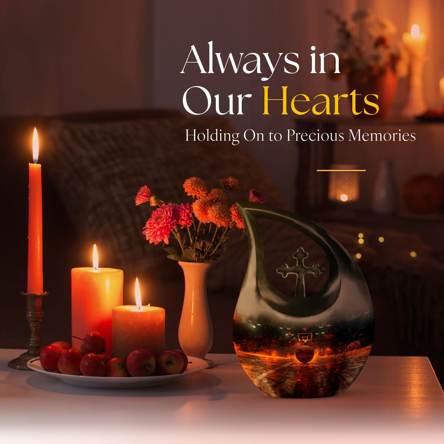 10-inch Basketball-themed Cross Drop Design Memorial Urn