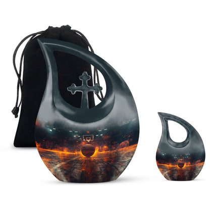 10-inch Basketball-themed Cross Drop Design Memorial Urn