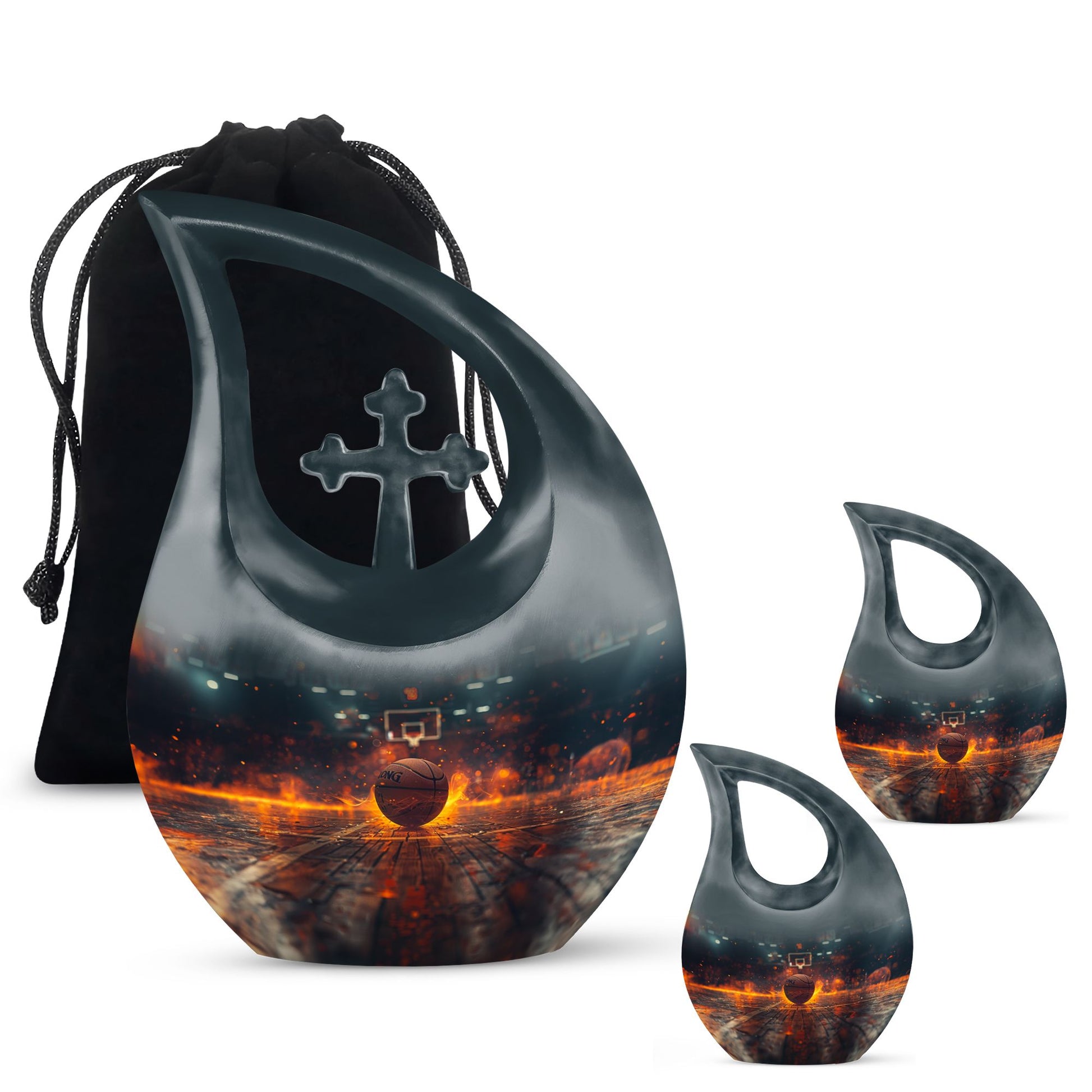 Basketball Theme Large Urn With 2 Keepsake Urn