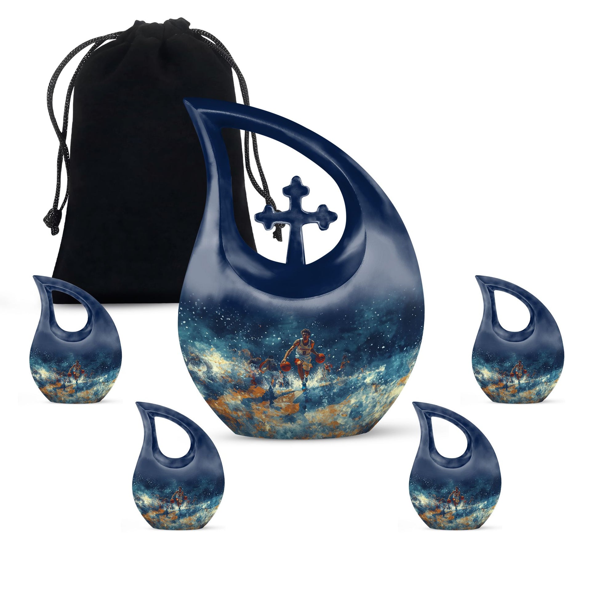 Basketball Theme Large Urn With 4 Keepsake Urn