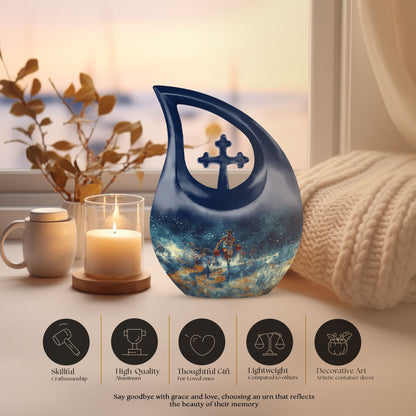 10 Inch Cross Drop Basketball Urn, aluminium burial urn 