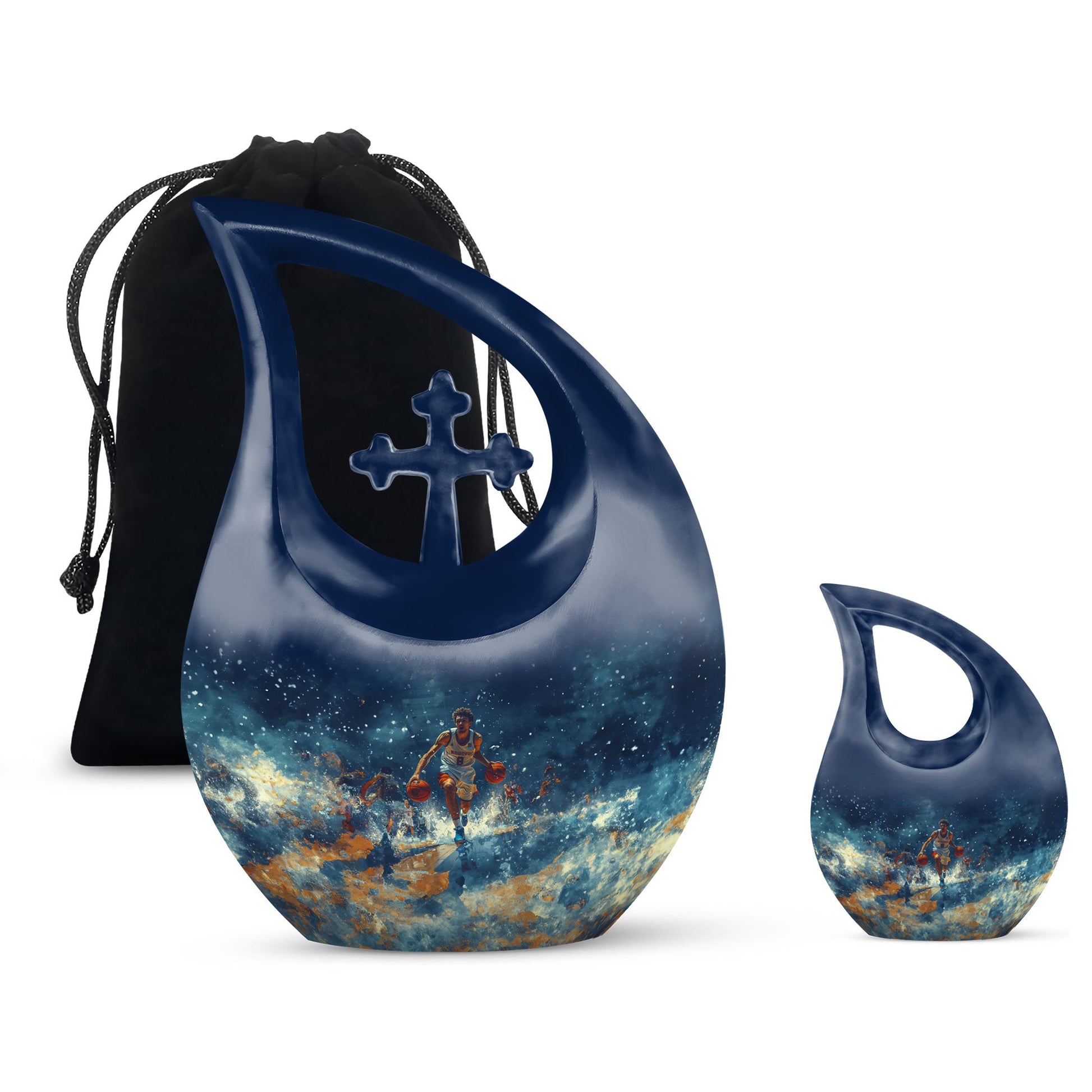 Basketball Theme Large Urn With 1 Keepsake Urn