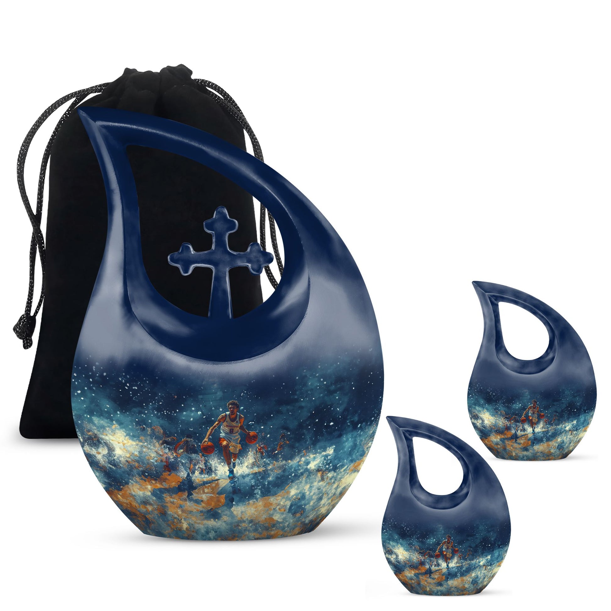 Basketball Theme Large Urn With 2 Keepsake Urn