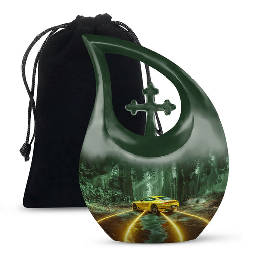 10-inch Car Theme Cross Drop Urn 