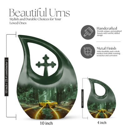 10-inch Car Theme Cross Drop Urn 