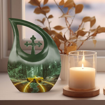 10-inch Car Theme Cross Drop Urn 