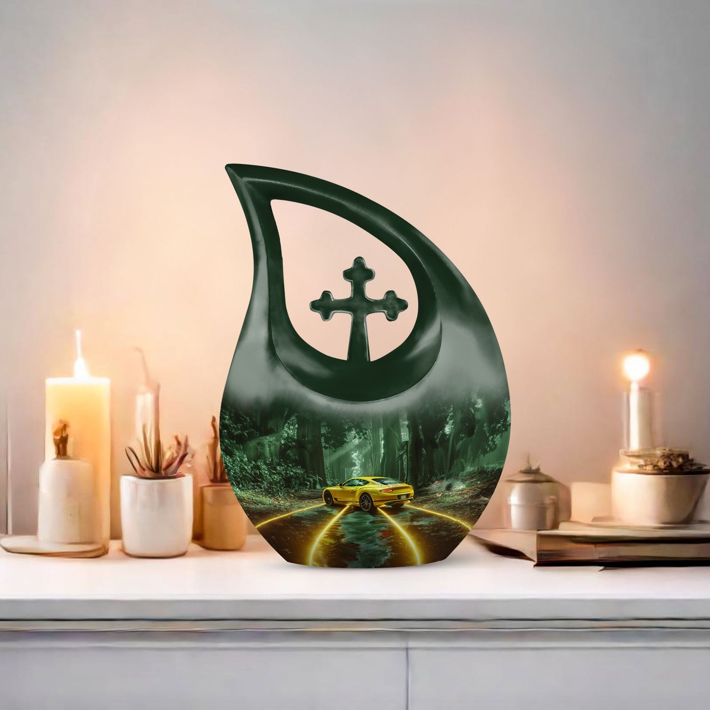 10-inch Car Theme Cross Drop Urn 