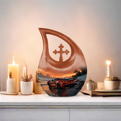 10-inch Car-themed Aluminium Cross Drop Urn 