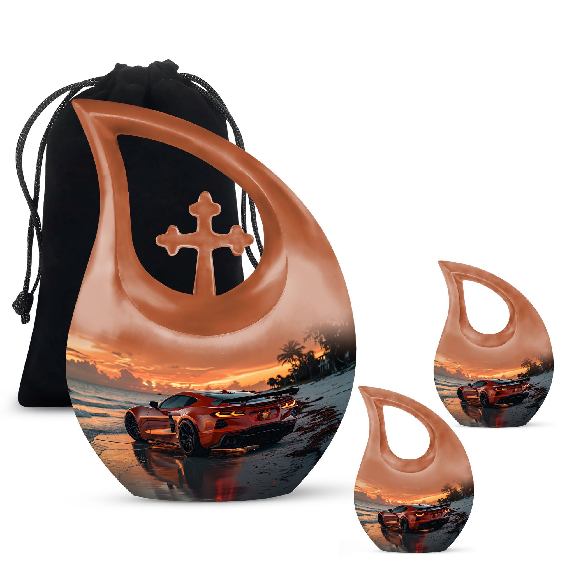 Car Theme Large Urn With 2 Keepsake Urn