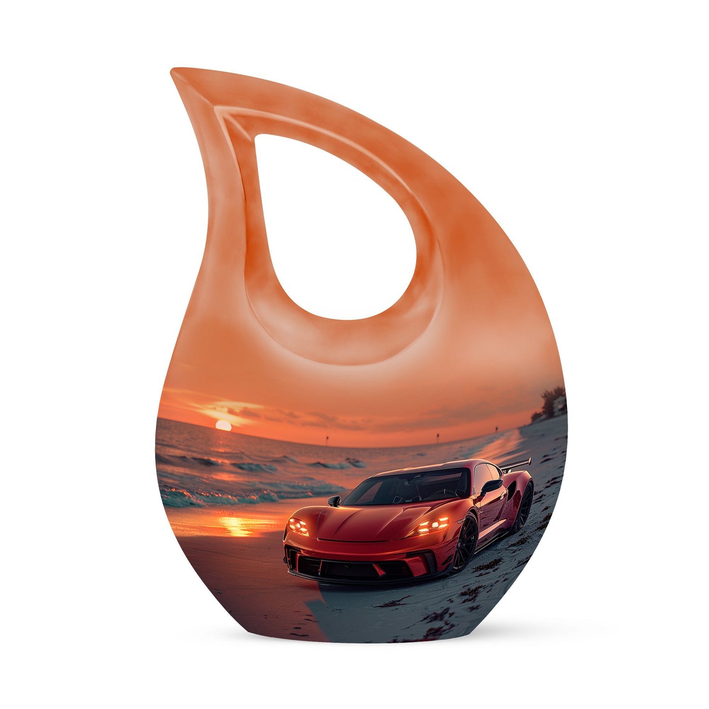 10-inch Car themed Cross Drop design Aluminium Funeral Urn, 