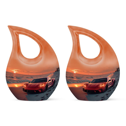 10-inch Car themed Cross Drop design Aluminium Funeral Urn, 