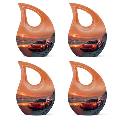 10-inch Car themed Cross Drop design Aluminium Funeral Urn, 