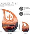 10-inch Car themed Cross Drop design Aluminium Funeral Urn, 