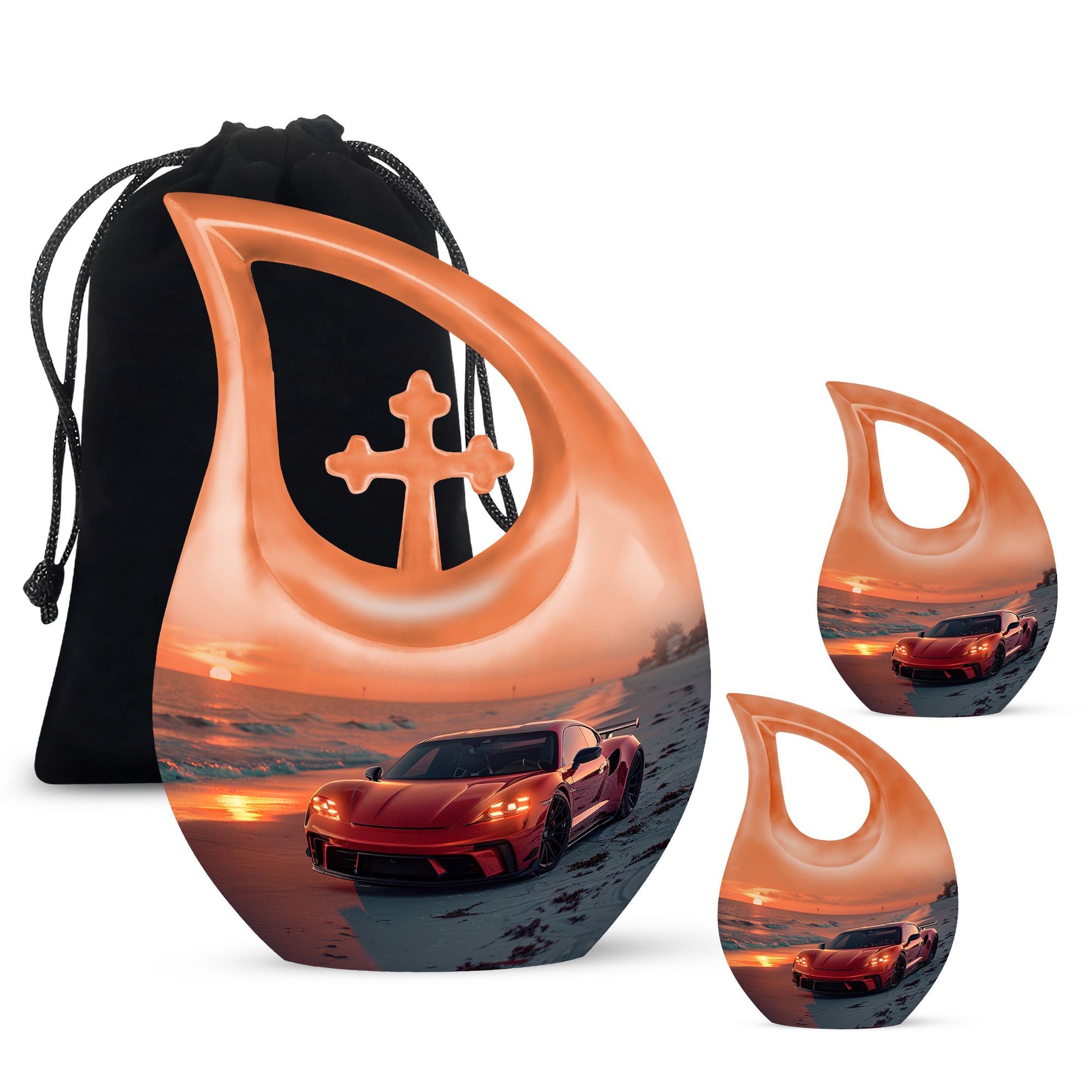 Car Theme Large Urn With 2 Keepsake Urn