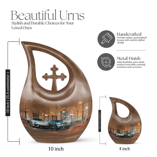 10 Inch Car Urn with Cross Drop design, 