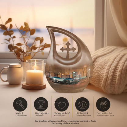 10 Inch Car Urn with Cross Drop design, 