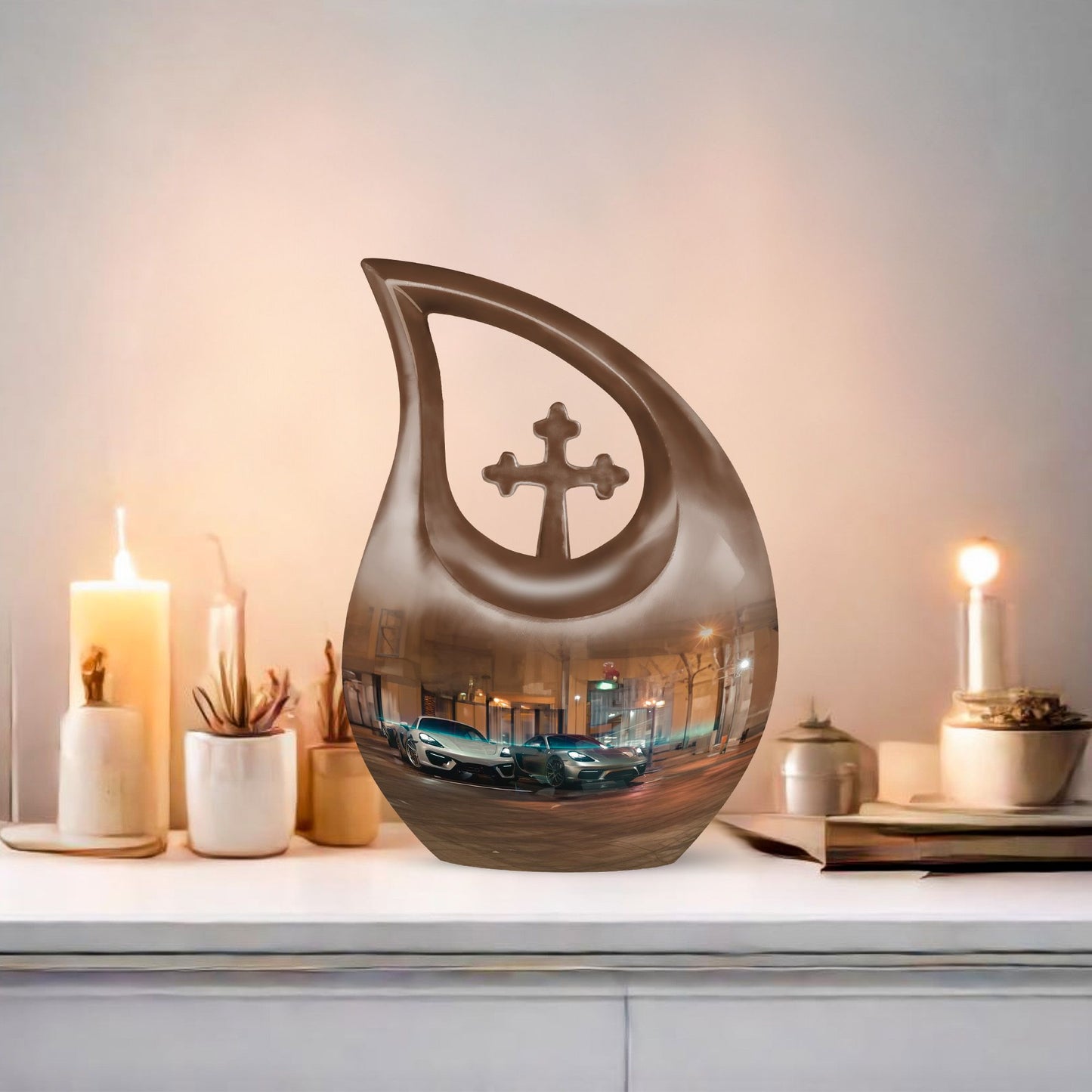 10 Inch Car Urn with Cross Drop design, 