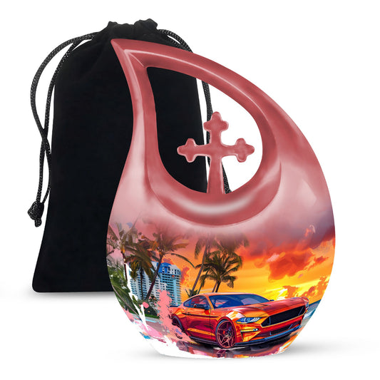 10 inch Car Themed Aluminium Cremation Urn