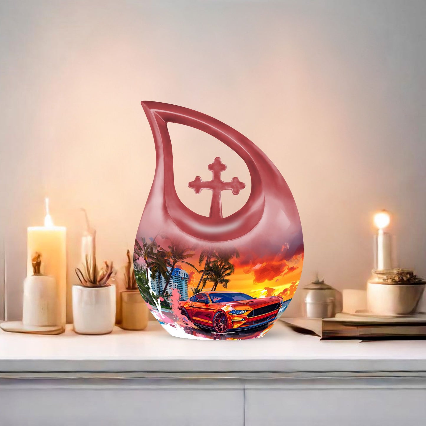 10 inch Car Themed Aluminium Cremation Urn
