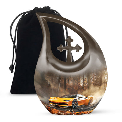 10 inch Aluminium Car Urn with Cross Drop Design 