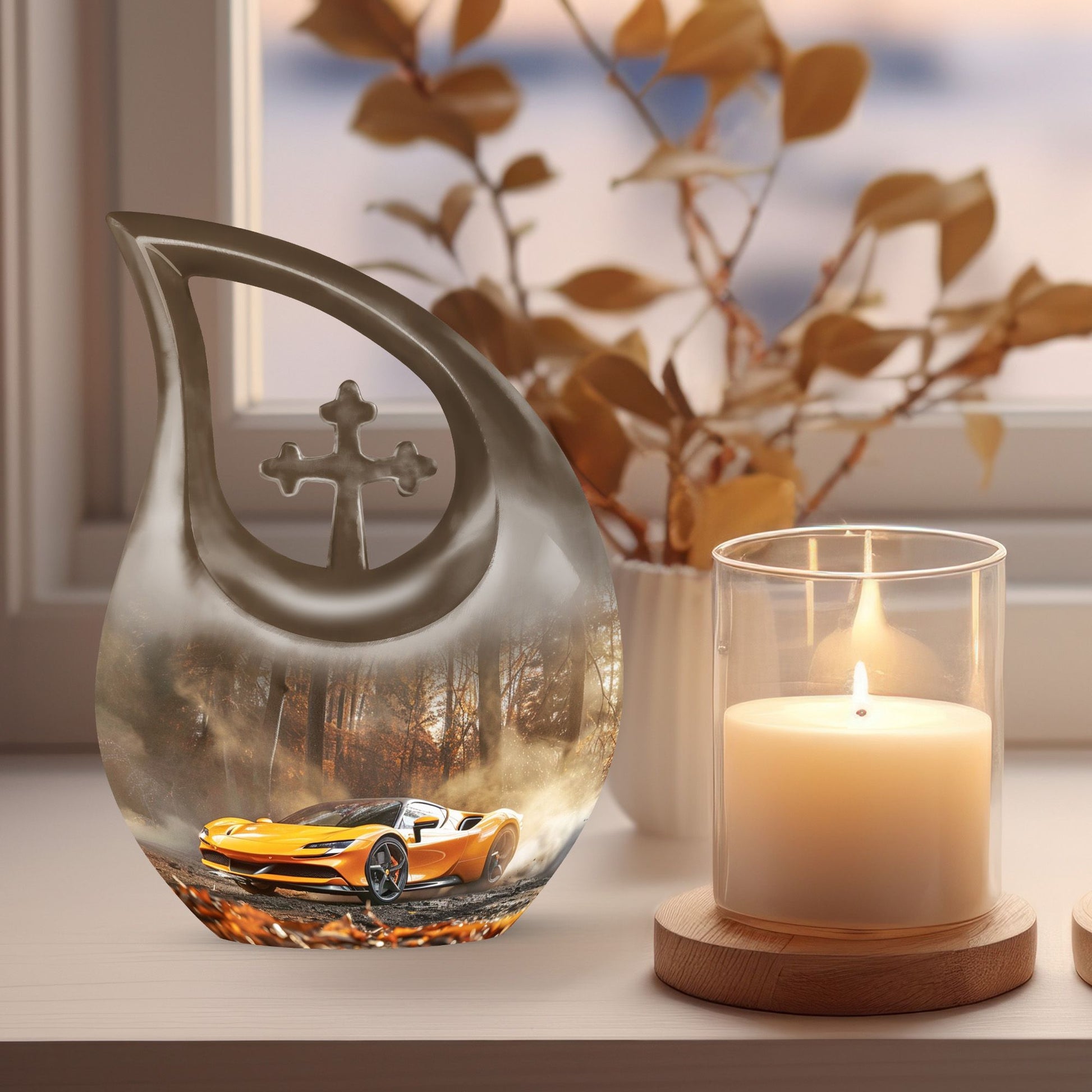 10 inch Aluminium Car Urn with Cross Drop Design 