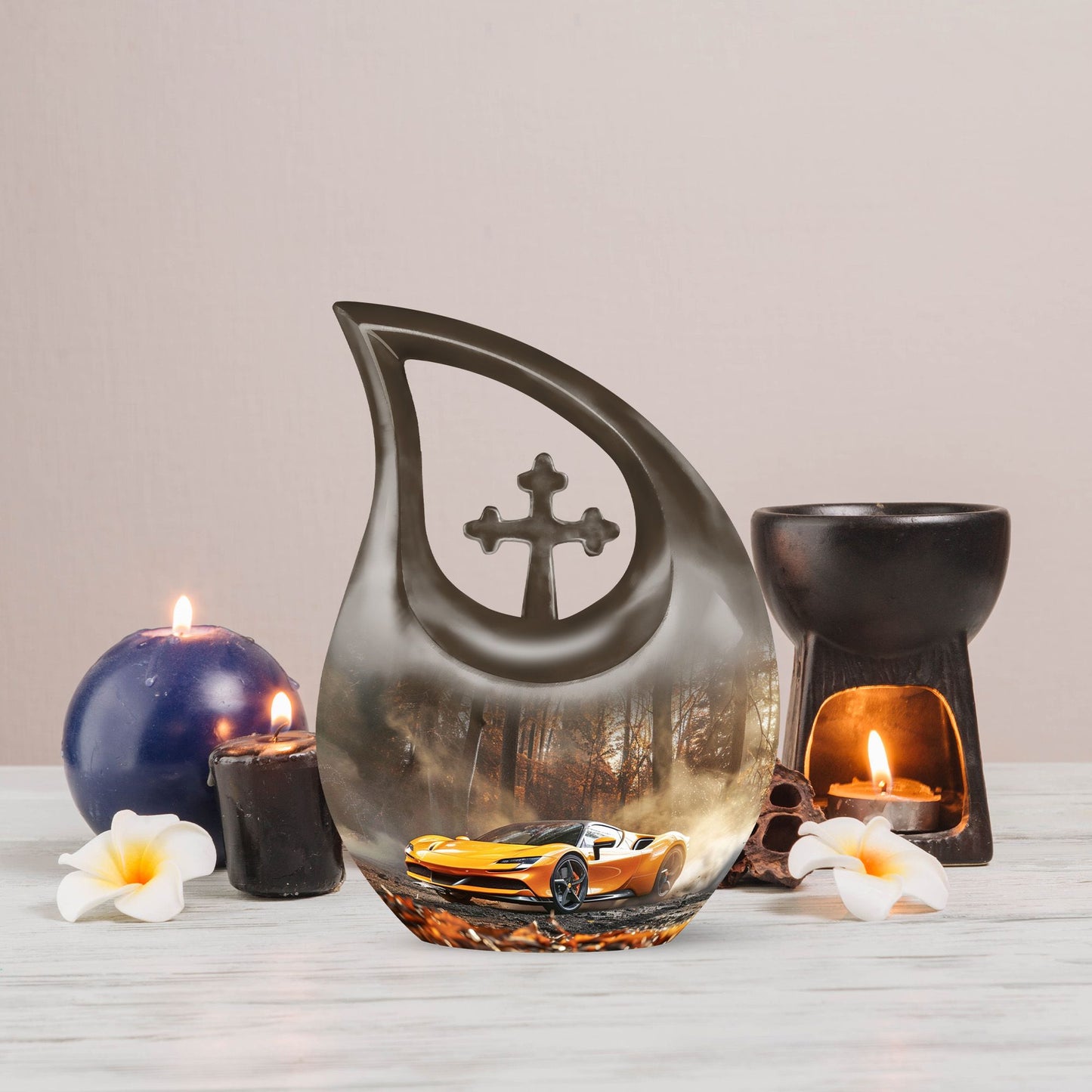 10 inch Aluminium Car Urn with Cross Drop Design 