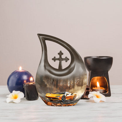 10 inch Aluminium Car Urn with Cross Drop Design 