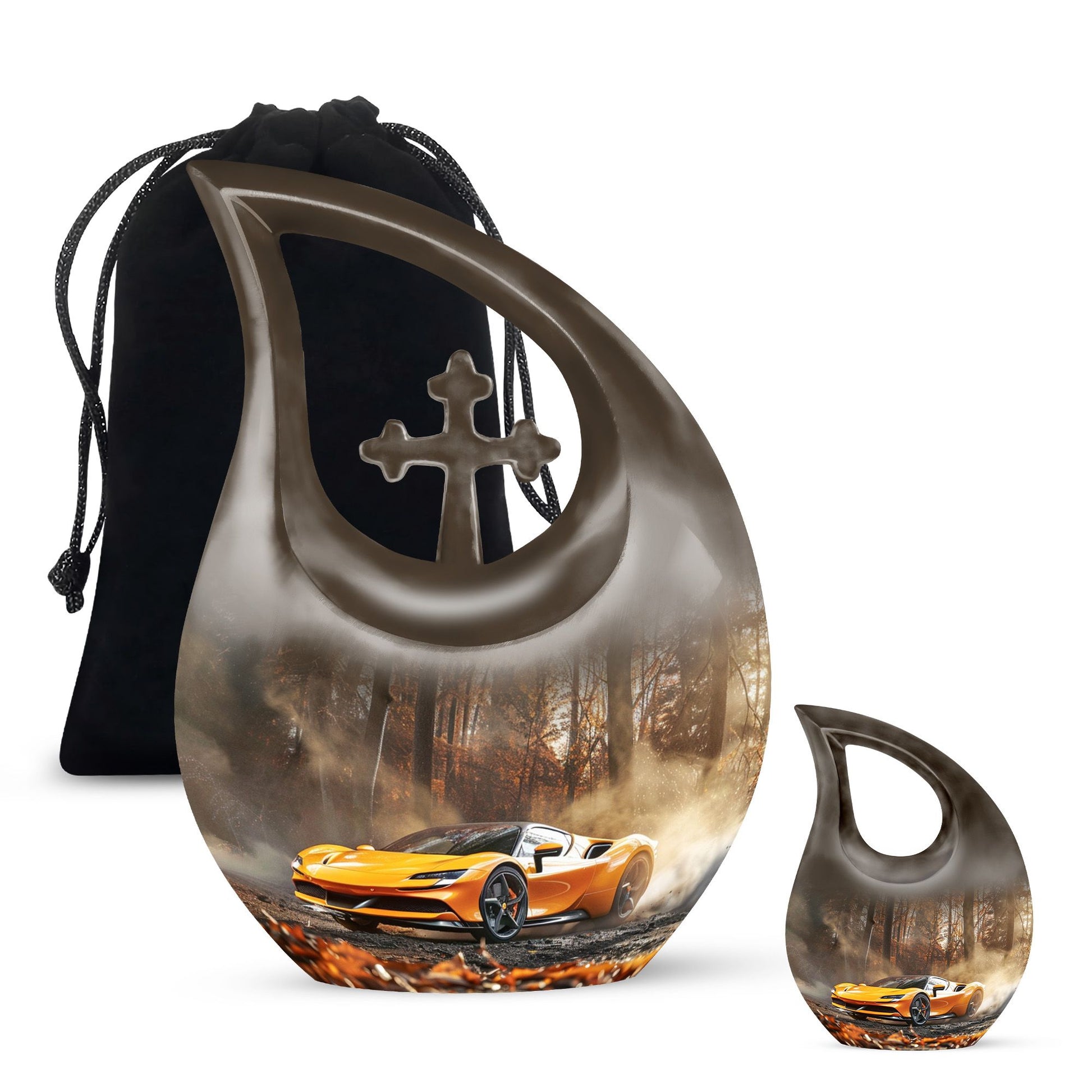 10 inch Aluminium Car Urn with Cross Drop Design 