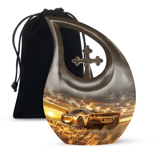 10-inch Car Urn with Cross Drop design; 