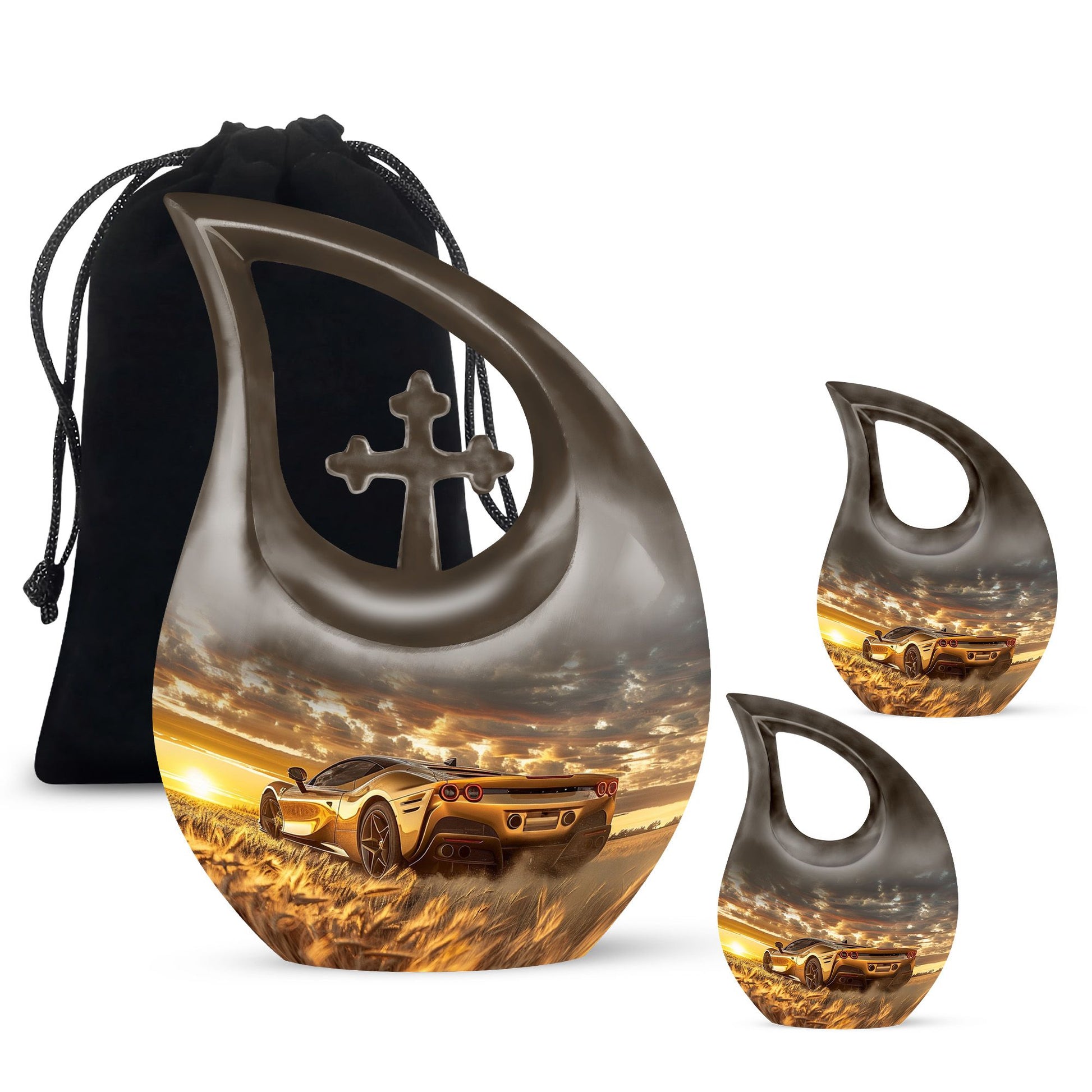 Car Theme Large Urn With 2 Keepsake Urn