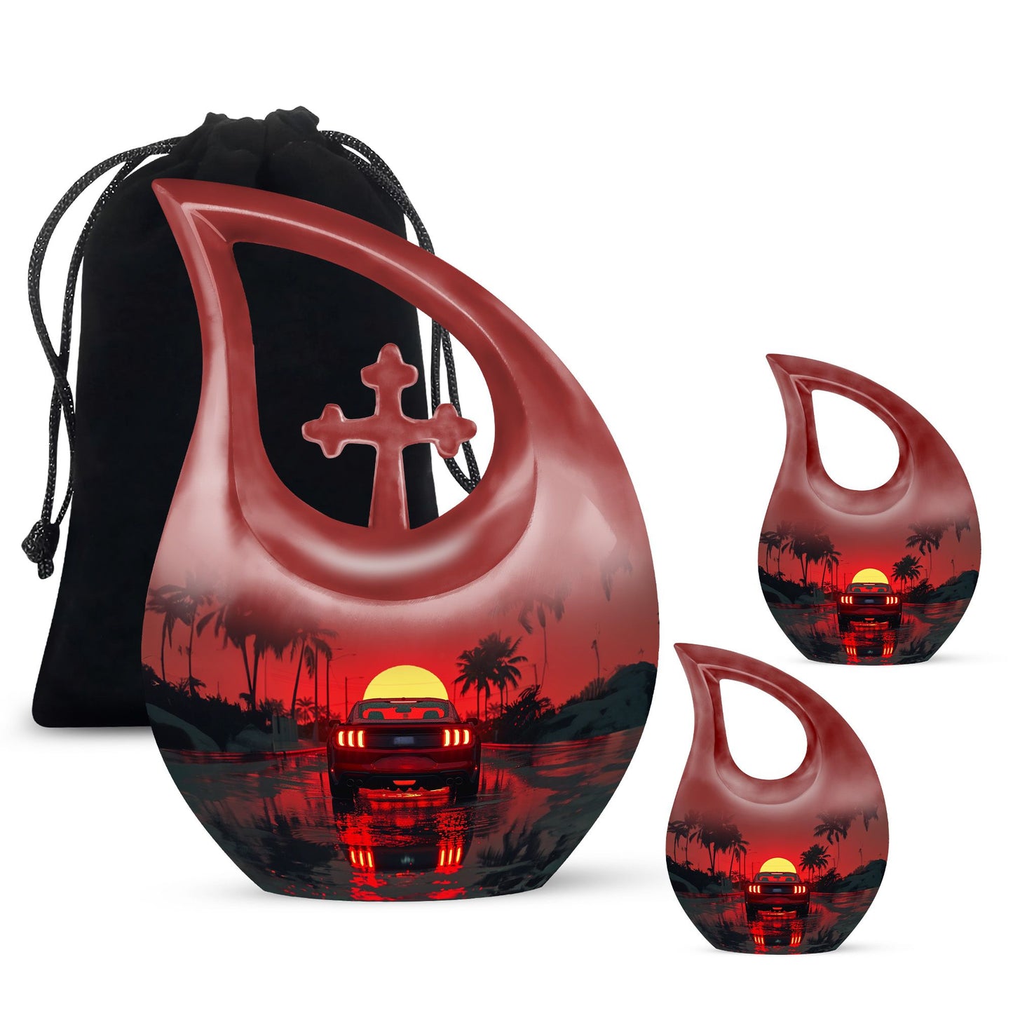 Car Theme Large Urn With 2 Keepsake Urn