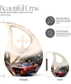10 inch Car Themed Cross Drop Design Large Urn