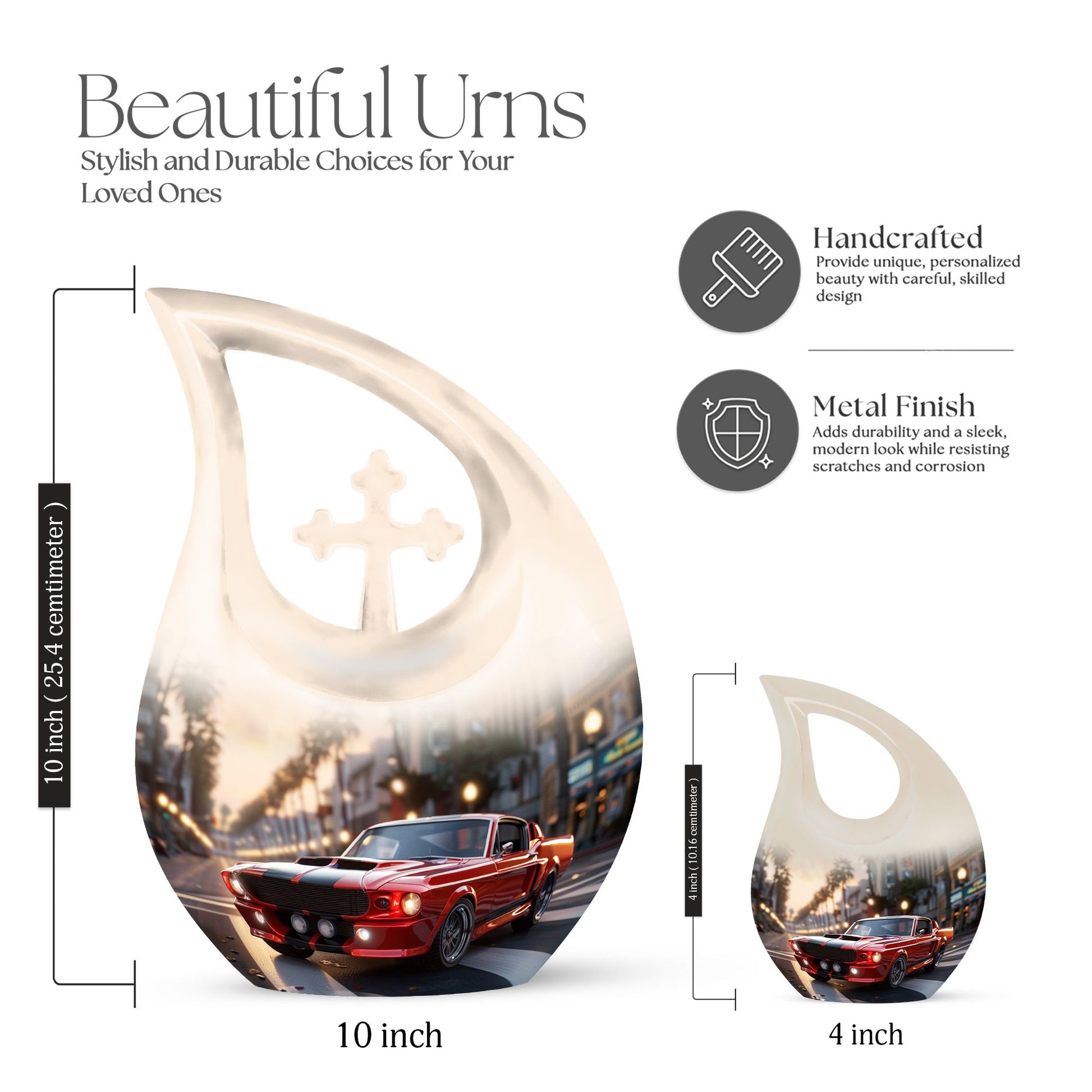 10 inch Car Themed Cross Drop Design Large Urn