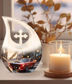 10 inch Car Themed Cross Drop Design Large Urn