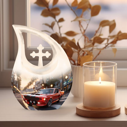 10 inch Car Themed Cross Drop Design Large Urn