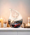 10 inch Car Themed Cross Drop Design Large Urn