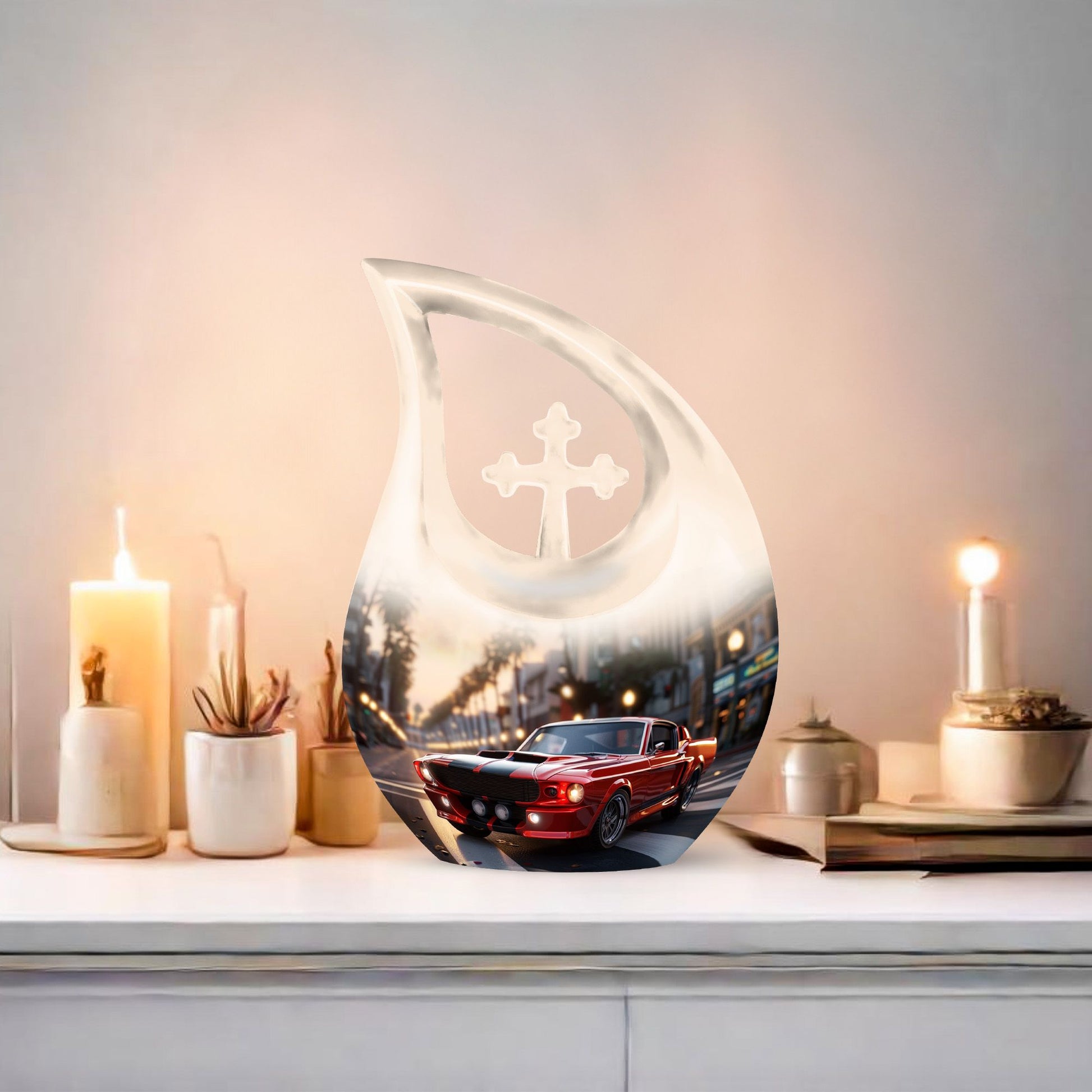 10 inch Car Themed Cross Drop Design Large Urn