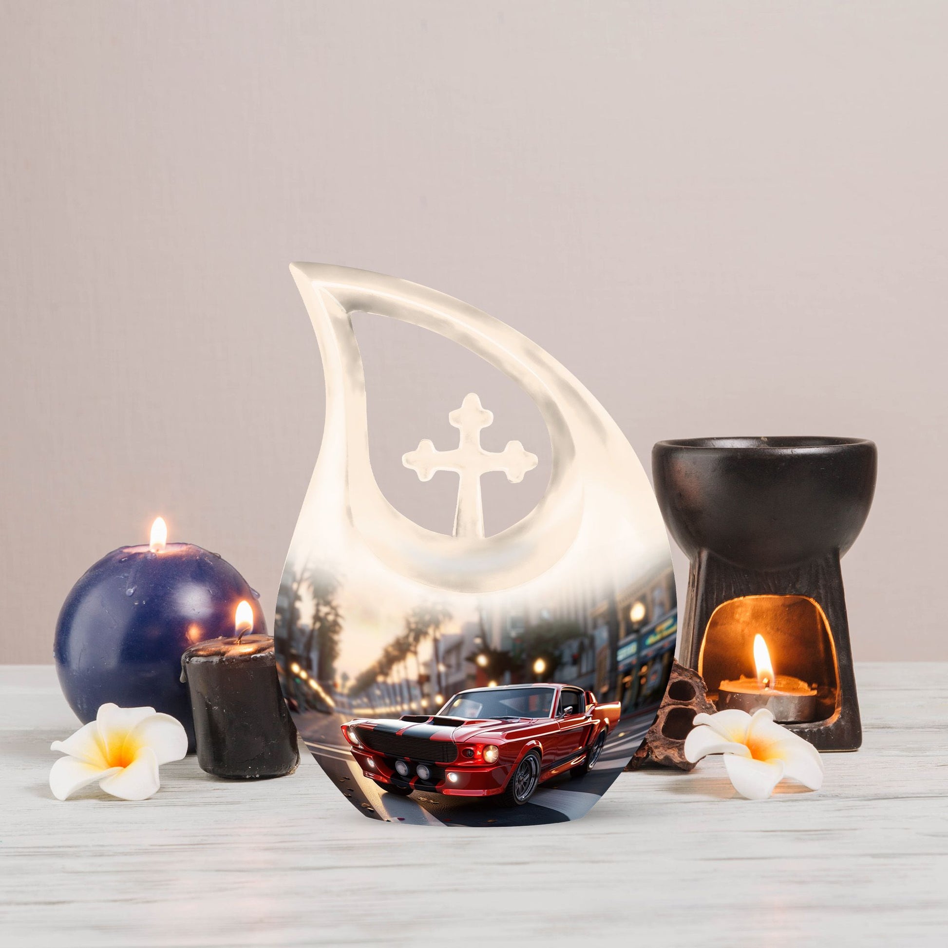 10 inch Car Themed Cross Drop Design Large Urn