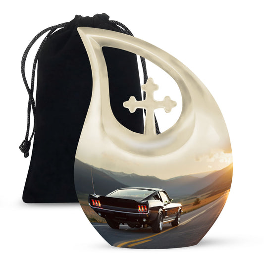 Affordable 10-inch Deer Urn with Cross Drop design