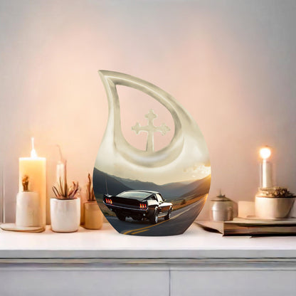Affordable 10-inch Deer Urn with Cross Drop design